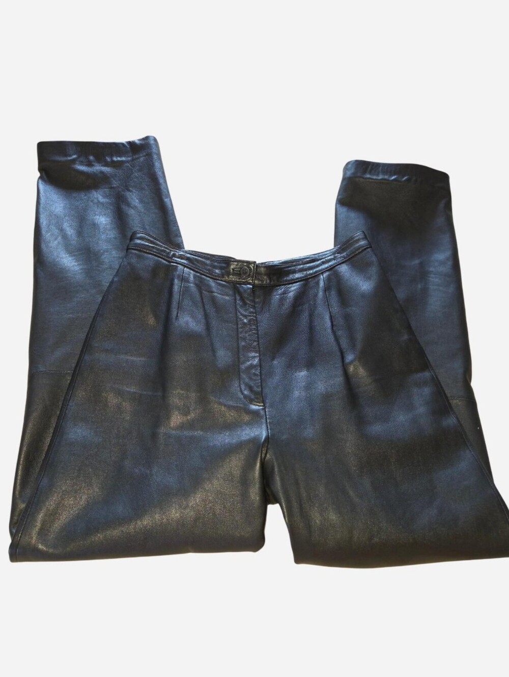 Vintage leather high waist biker trousers with suede lining - black size 6/8